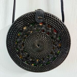 Black Woven Rattan Crossbody Bag